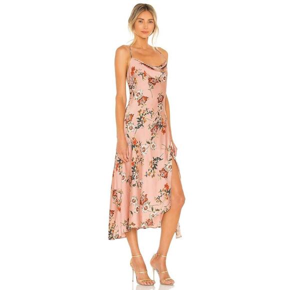 ASTR Gaia Side-Slit Midi Dress Cowl Neck Sleeveless Floral Dark Blush Size L NWT - Picture 2 of 10